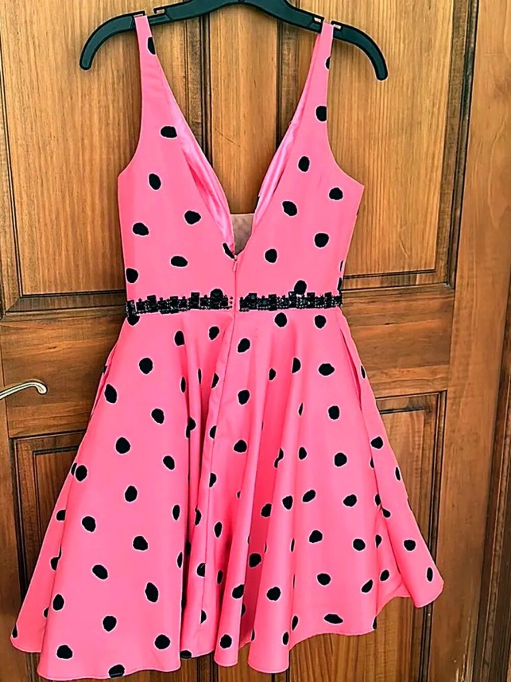 Sherri Hill Hot Pink Black Polka Dot Homecoming Dress Size 6 NWT Beaded - Picture 3 of 5